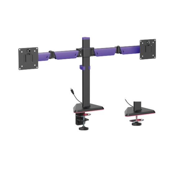 Brateck LDT89-C024L Brateck LDT89-C024L Matte Black Amethyst Articulating RGB Lighting Gaming Dual Monitor Arm, Fit Screen Size: 17'-32' (LS)