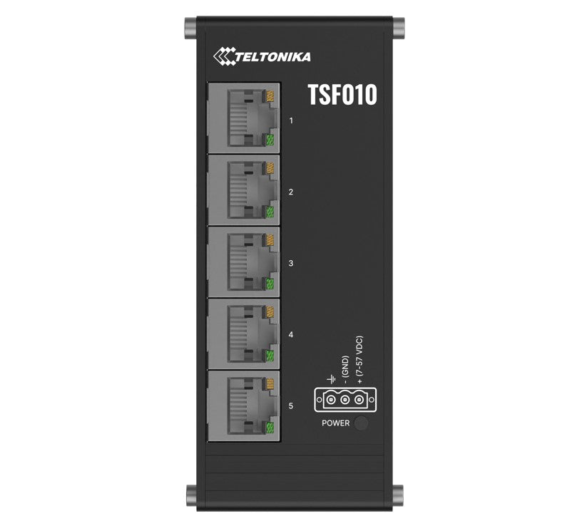 Teltonika TSF010000000 Teltonika TSF010 Flat Ethernet Switch, 3-Pin Power Input, Flat and Compact Design, Plug-and-Play, 7-57 VDC, PSU excluded