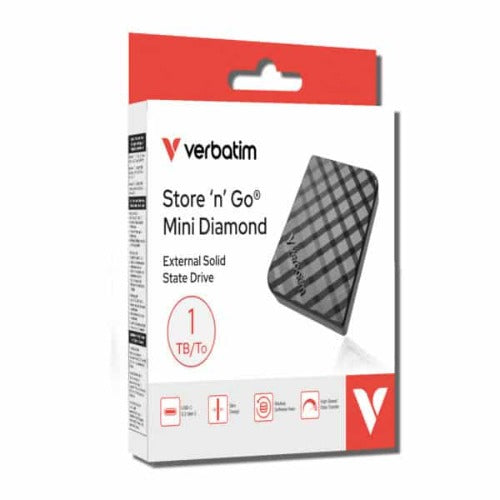 Verbatim 32025 Verbatim 32025 Store’n’Go Mini Diamond SSD USB-C 1TB, USB 3.2 Gen 2, 1000MB/s Read/Write, USB Flash Drive, External SSD