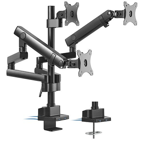Brateck LDT20-C036UP Brateck Triple Monitor Aluminum Slim Pole Held Mechanical Spring Monitor Arm Fit Most 17'-27' Monitors Up to 7kg per screen VESA 75x75/100x100