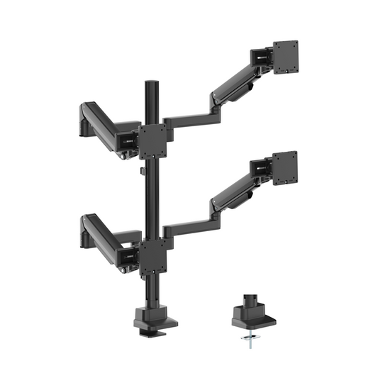 Brateck LDT86S-C048S-BLK Brateck Modular Mechanical Spring Quad Monitor Arm with Sliders, from 17'-40', weight capacity (per flat screen) 11kg, 180° Rotation (LS)