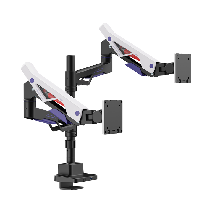 Brateck LDT95-C024UCP-BLKWH Brateck LDT95-C024UCP Atlas Neo Gaming Pole-Mounted Dual Monitor Arm with USB-A & USB-C Ports For most 24'~57' Monitors, Matte Black & White (LS)