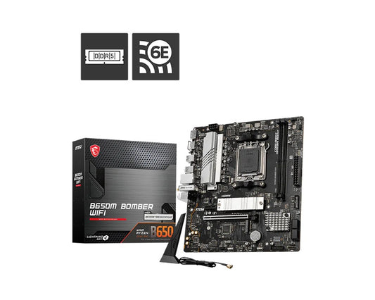 MSI B650M BOMBER WIFI MSI B650M BOMBER WIFI AMD AM5 MATX Motherboard, 2x DDR5 ~128GB, 1x PCI-E x16, 2x M.2, 4x SATA, 6x USB 2.0