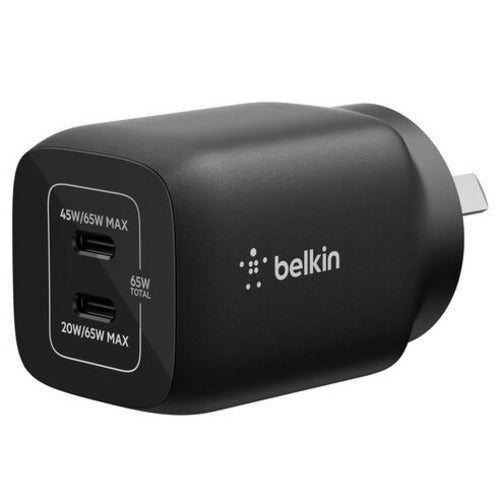 Belkin ENA007auBK Belkin Dual USB-C 65W (45W + 20W) Wall Charger - Black (ENA007auBK), Compact, Travel-Friendly, Ideal for Nintendo Switch 2, 2 Years Warranty