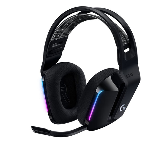 Logitech 981-000867 Logitech G733 Lightspeed Wireless RGB Gaming Headset Black USB Headphones Frequency Response: 20 Hz - Detchable Cardioid Unidirectional Microphone